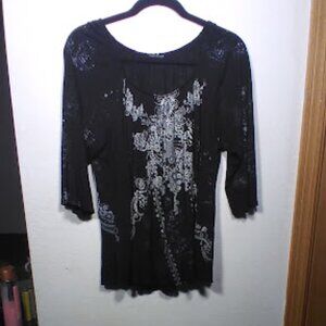 Vanilla Sugar Black & Silver Floral Embellished Top Size M